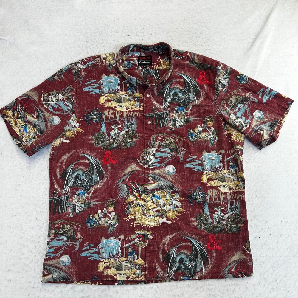 Reyn Spooner Dungeons & Dragons Shirt Mens 2XL Red Hawaiian Classic Button Down